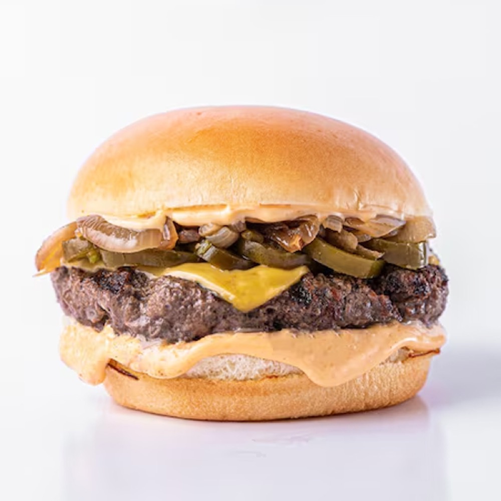 American Classic, Juicy beef patty with cheese slice, ketchup, mustard sauce and a fresh bun, Sufraq Karachi