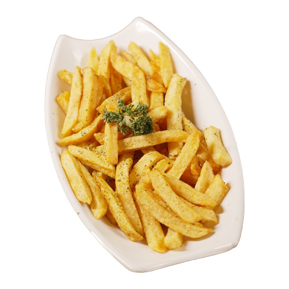 Golden Crunch Fries, Crispy golden fries with a touch of salt, garnished with fresh parsley, Sufraq Karachi