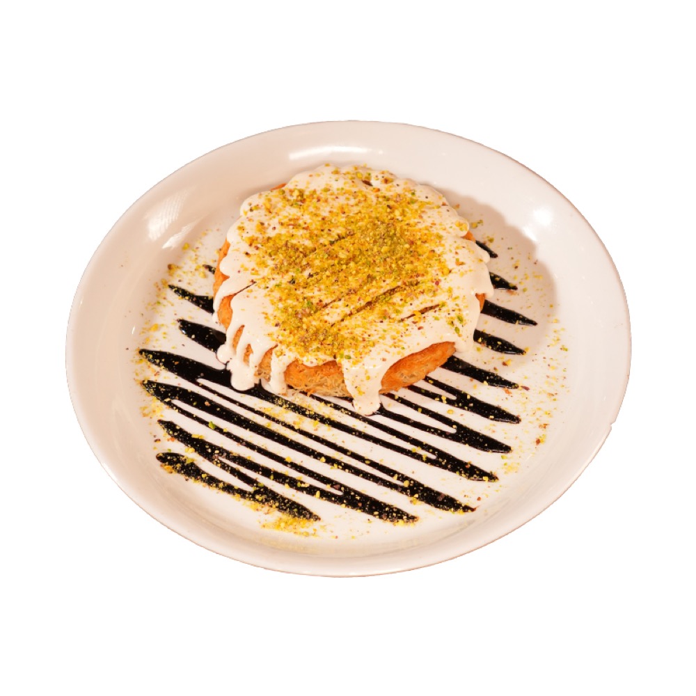 Royal Kunefe, Middle Eastern dessert with sweet cheese, syrup and pistachio, Sufraq Karachi