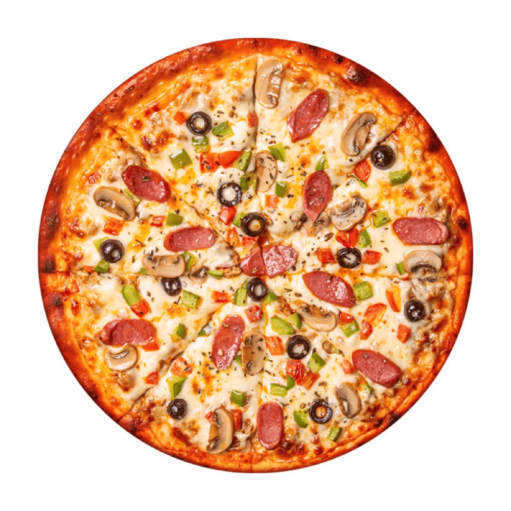 Super Supreme Pizza, A cheese-loaded Sufraq pizza topped with chicken, pepperoni, malai chicken, mushrooms, olives and vegetables, Sufraq Karachi
